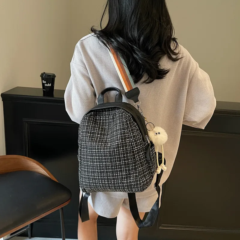 HCXK Fabric Students' Backpack For School, Cute Commute Small Backpack Regular Women's Ecru/Black-10