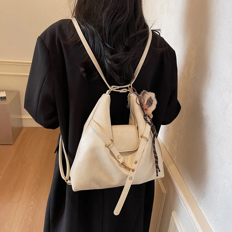 HCXK PU Crossbody One Shoulder Backpack Regular Women's Brown/Coffee/Black/White-21