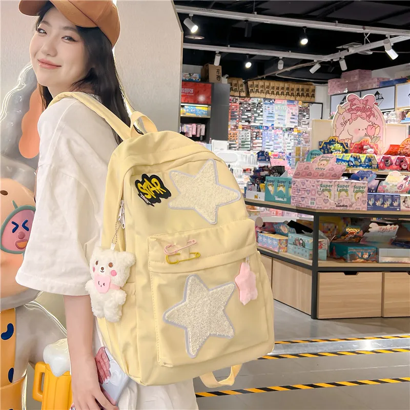 HCXK Composite Cloth Backpack Women's Yellow/Green/Pink-1