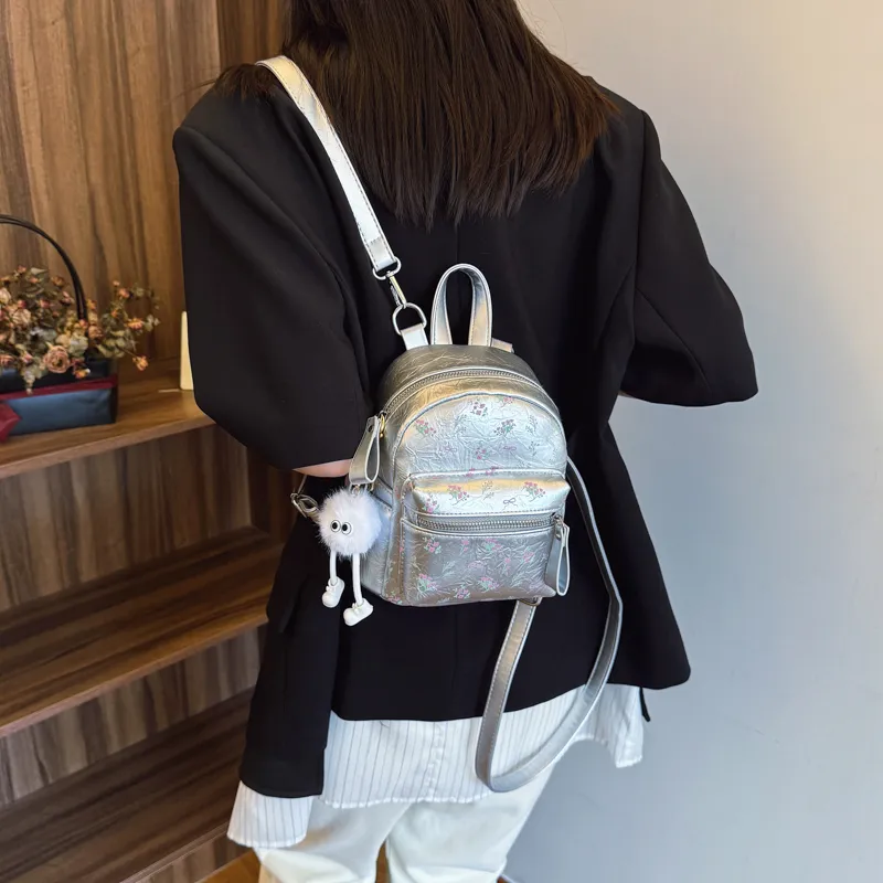 HCXK PU Backpack Women's White/Silver/Black-9