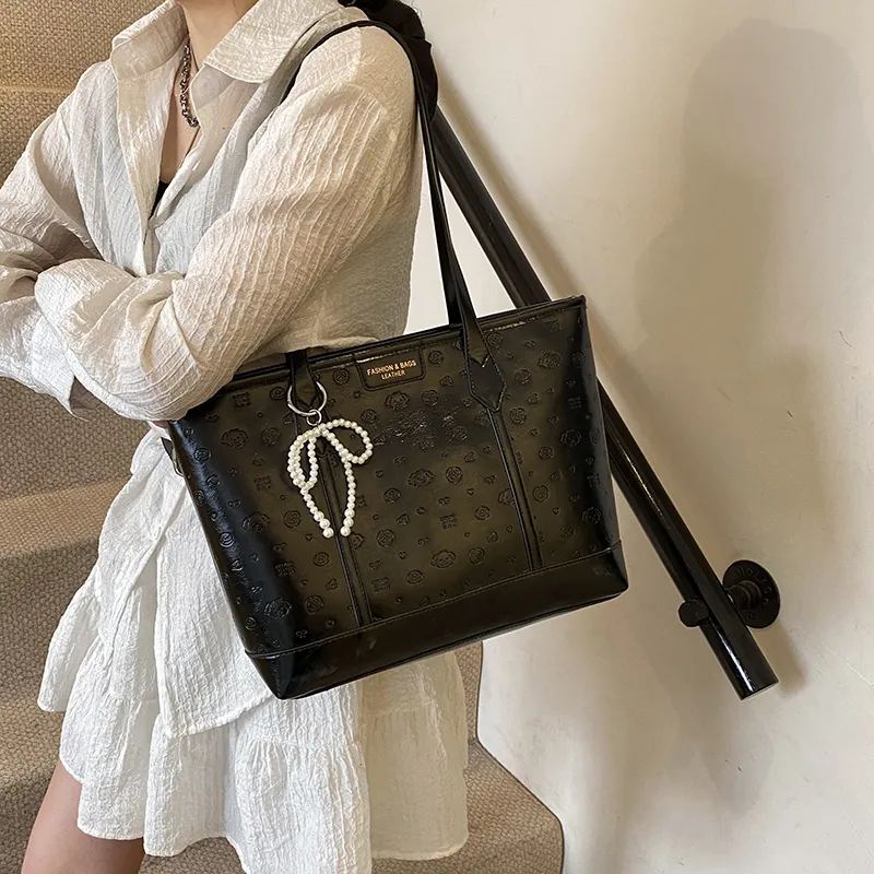 HCXK PU Tote Bag Shopping Bag Shoulder Bags Women's White/Black/Pink-7
