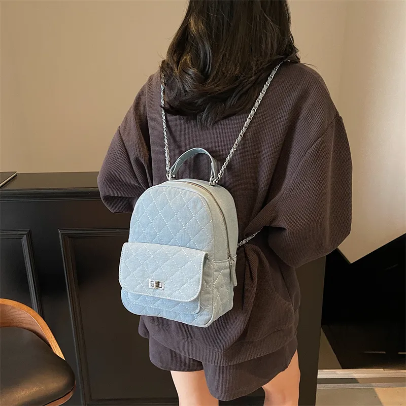 HCXK Denim Backpack Large Size Women's Blue-3