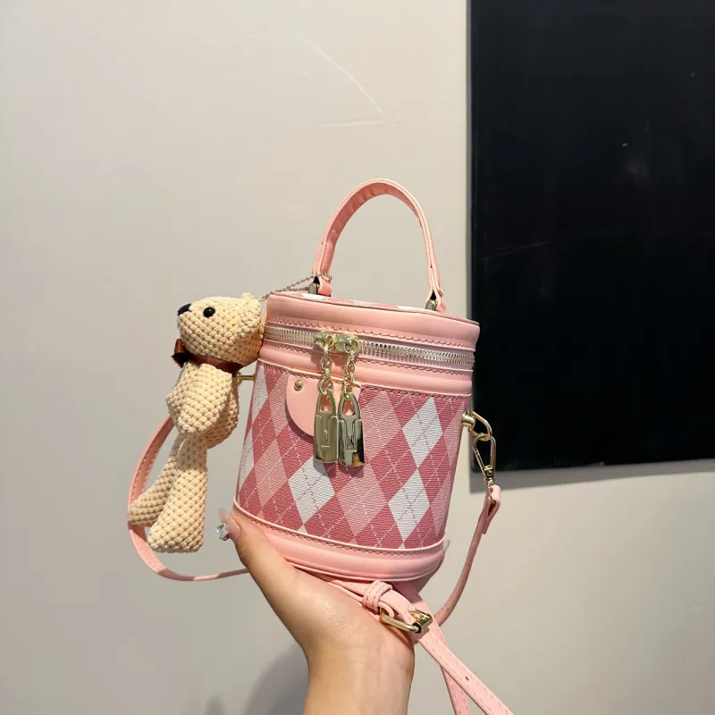 HCXK PU Bucket Bag, Portable Crossbody Bag, Shoulder Bag Unisex Black/Ecru/Khaki/Pink-15