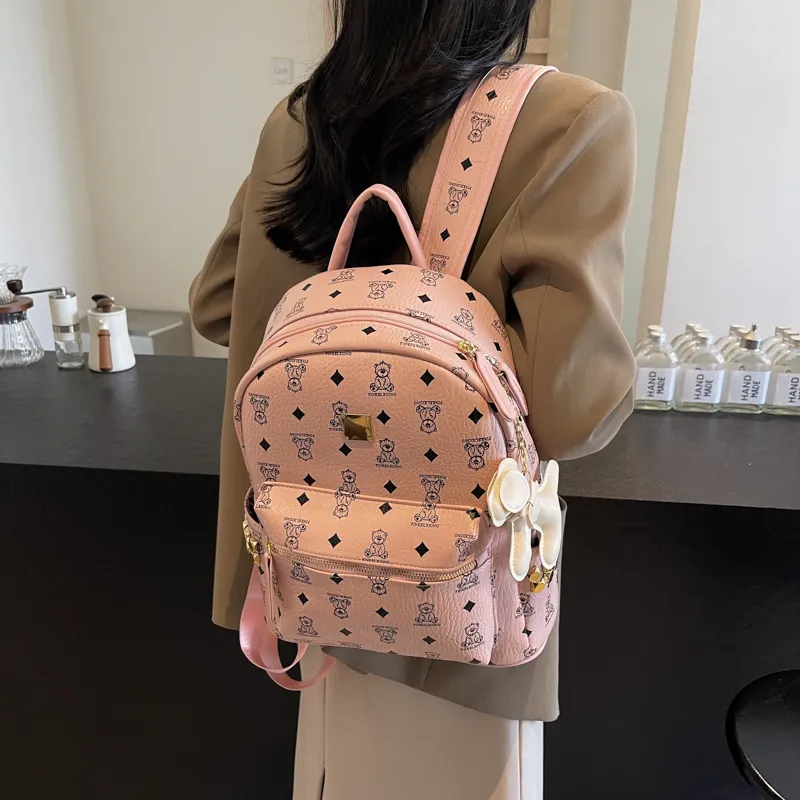 HCXK PU Backpack Women's Black/Ecru/Dark Brown/Pink-22