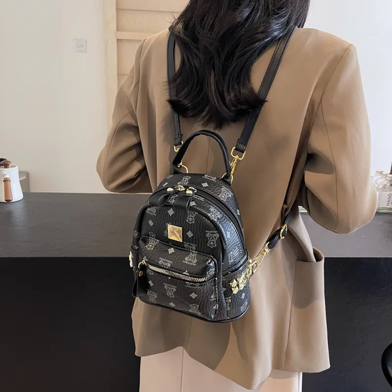 HCXK PU Backpack Women's Black/Ecru/Dark Brown/Pink-5