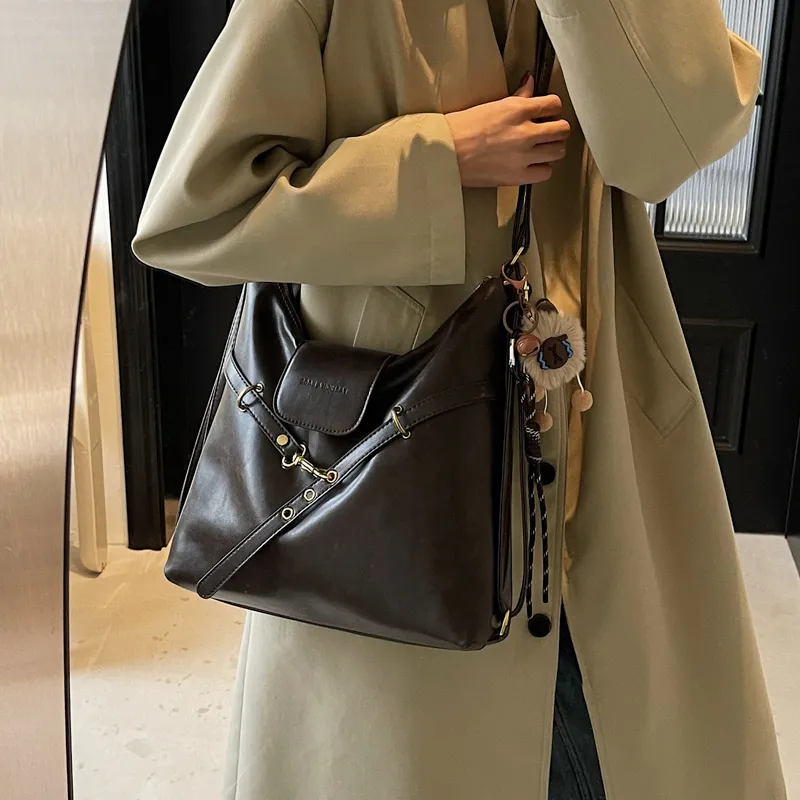 HCXK PU Crossbody One Shoulder Backpack Regular Women's Brown/Coffee/Black/White-7