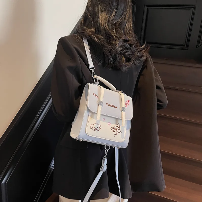 HCXK PU Backpack Women's White/Black/Light Blue/Pink-21