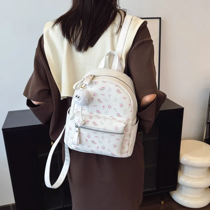 HCXK PU Backpack Women's White/Silver/Black-5