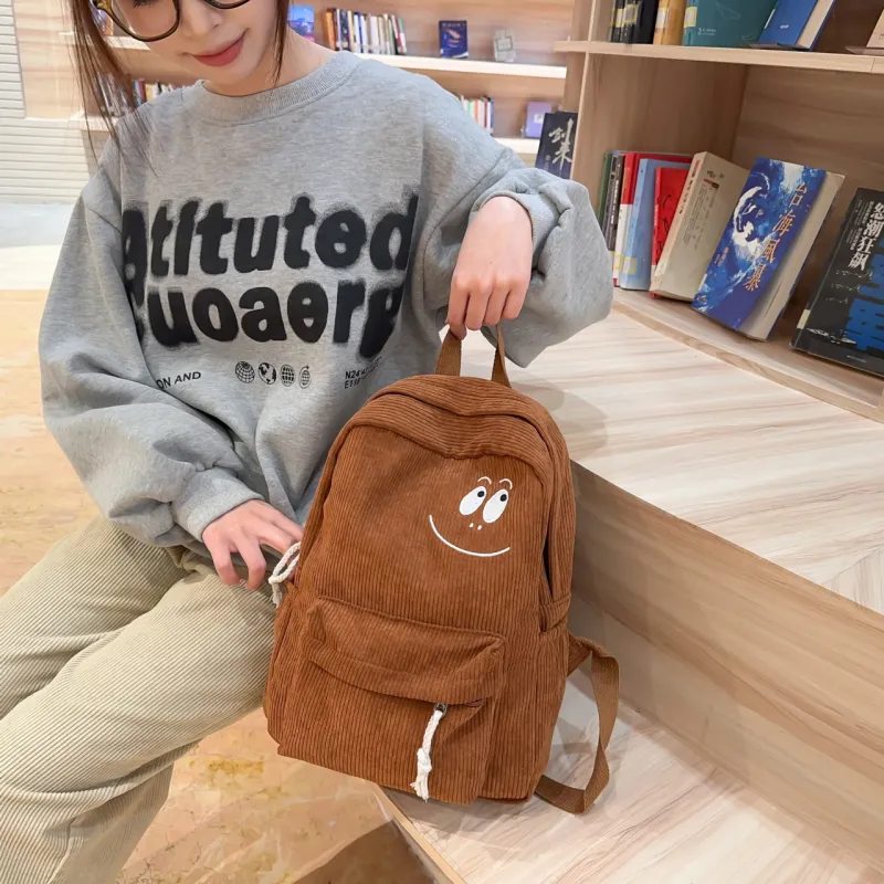 HCXK Corduroy Backpack Regular Unisex White Black/Dark Brown/Green-12