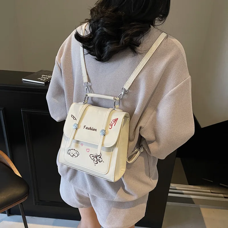 HCXK PU Backpack Women's White/Black/Light Blue/Pink-9
