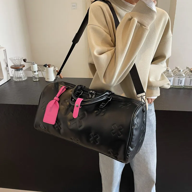 HCXK PU Travel Bag Unisex Black/Gray/Brown-3