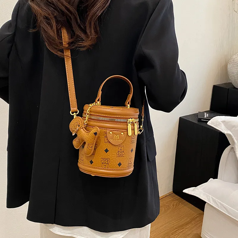 HCXK PU Bucket Bag, One Shoulder Handbag Women's Black/Pink/Yellow Brown/White & Black-16