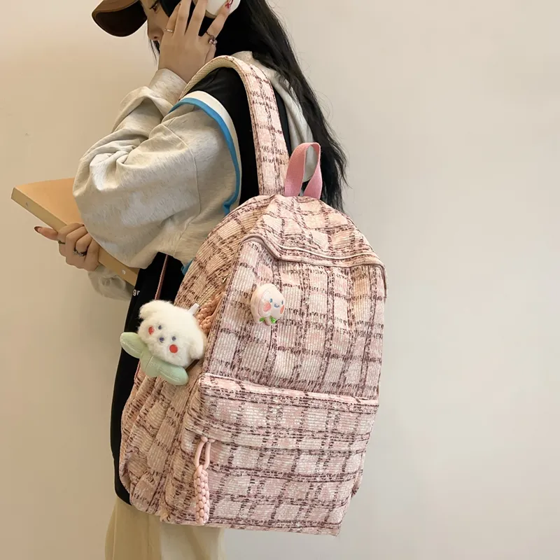 HCXK Corduroy Backpack Women's Green/Blue/Pink-15