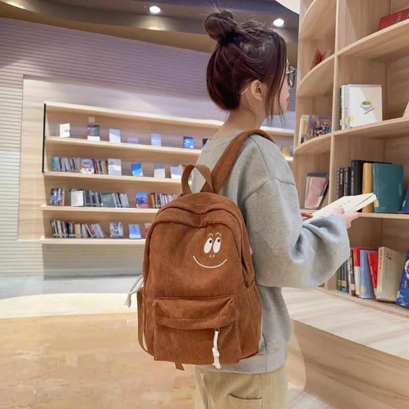 HCXK Corduroy Backpack Regular Unisex White Black/Dark Brown/Green-13