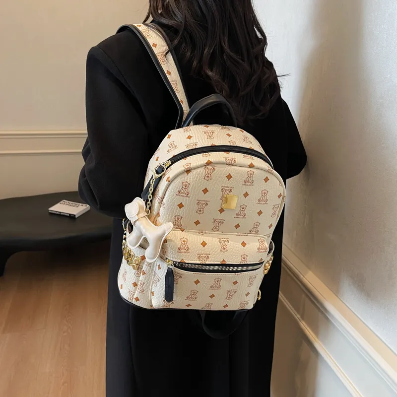 HCXK PU Backpack Women's Black/Ecru/Dark Brown/Pink-8