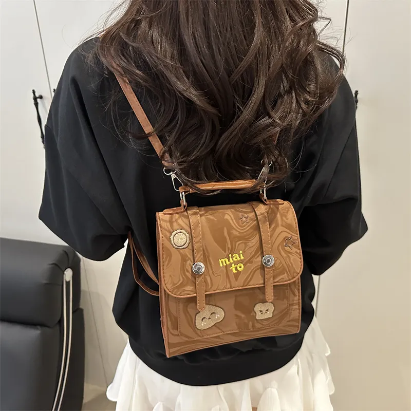 HCXK PU Trendy Casual Handbag, Fashion Minimalist Style Shoulder Bag, Backpack Women's White/Black/Brown-11