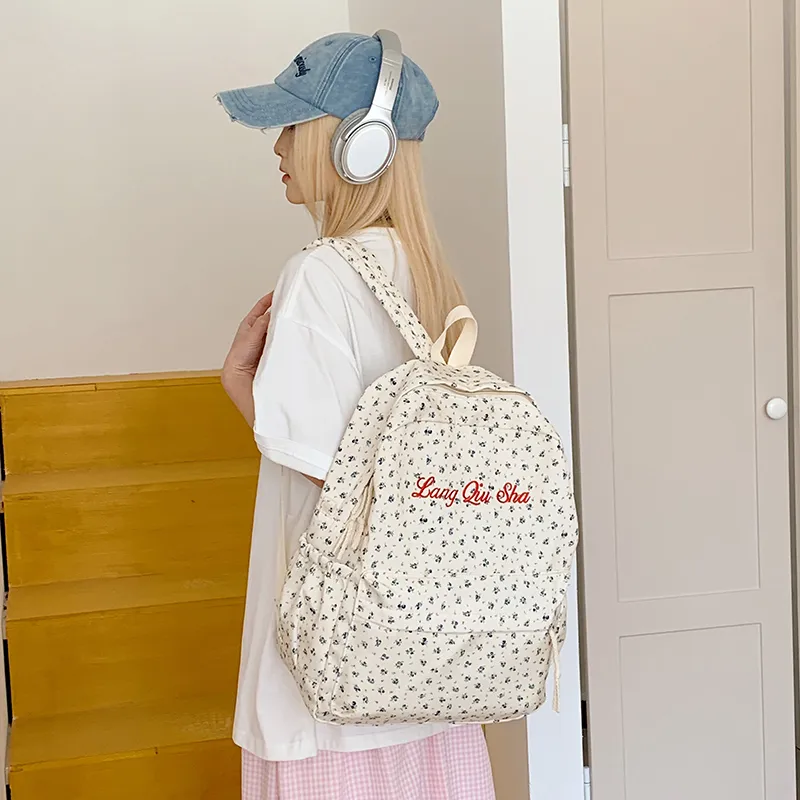 HCXK Nylon Fabric Backpack Regular Women's White-10