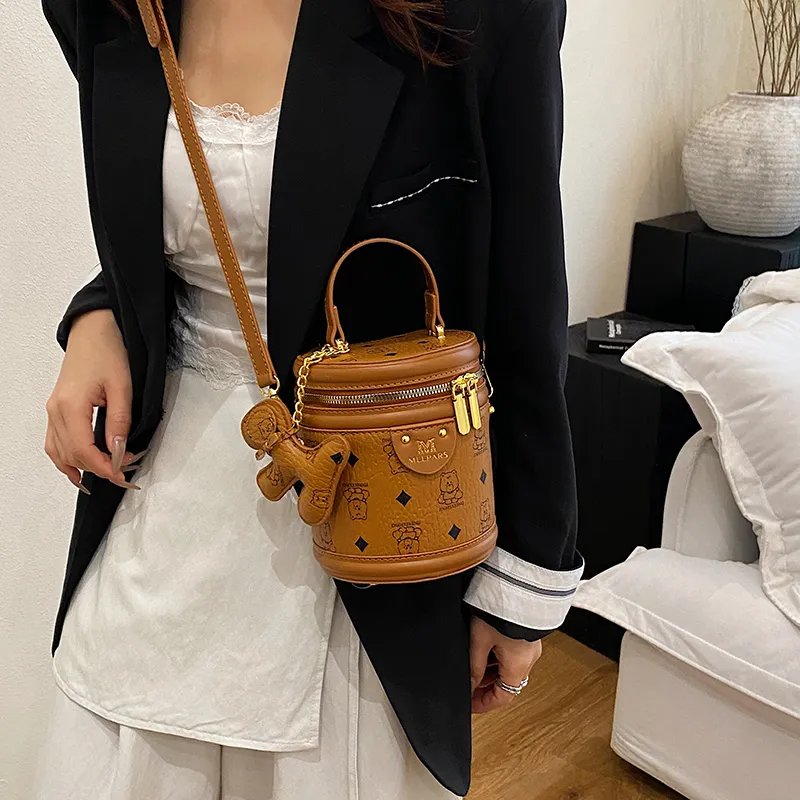 HCXK PU Bucket Bag, One Shoulder Handbag Women's Black/Pink/Yellow Brown/White & Black-14