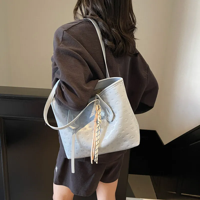 HCXK PU Tote Bag, Shoulder Bag Women's Blue/Pink/Black/White-4