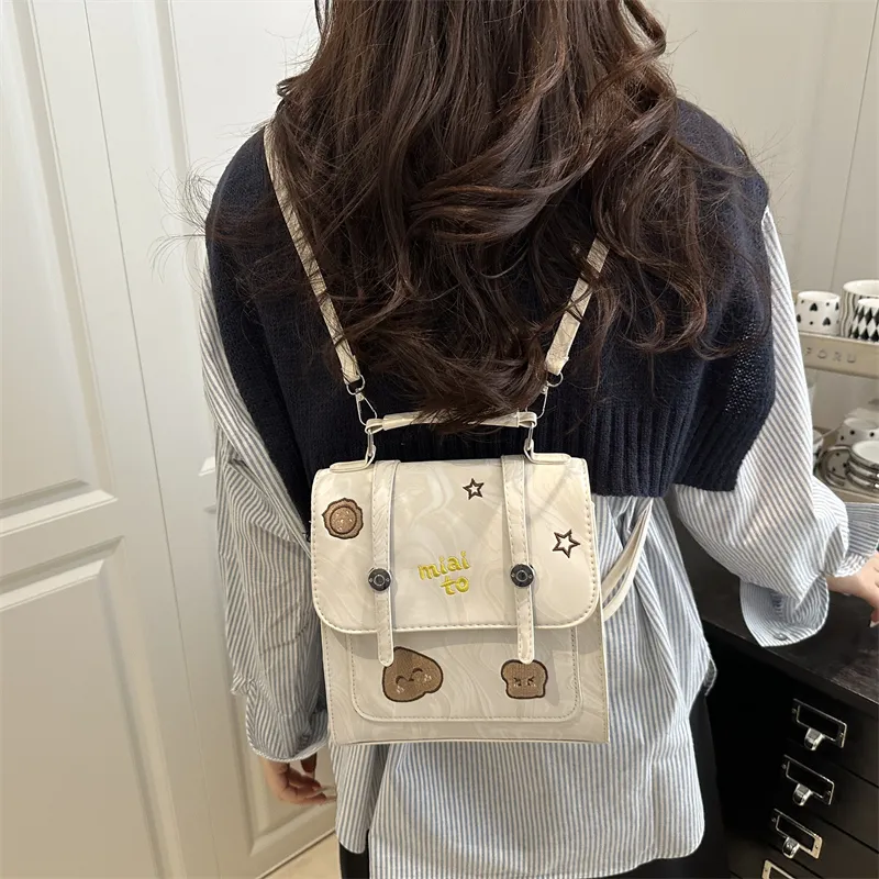 HCXK PU Trendy Casual Handbag, Fashion Minimalist Style Shoulder Bag, Backpack Women's White/Black/Brown-4