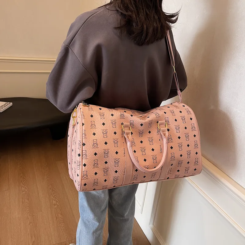 HCXK PU Travel Bag Regular Unisex Pink/Brown/White/White Brown/Black-2