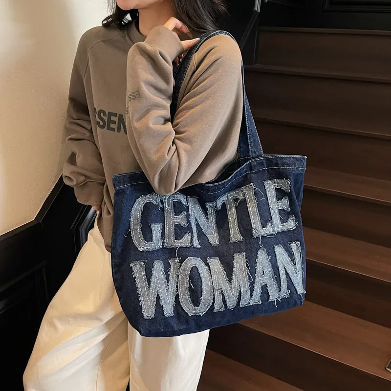 HCXK Denim Shoulder Bag Women's Dark Tea/Light Blue/Dark Blue-12
