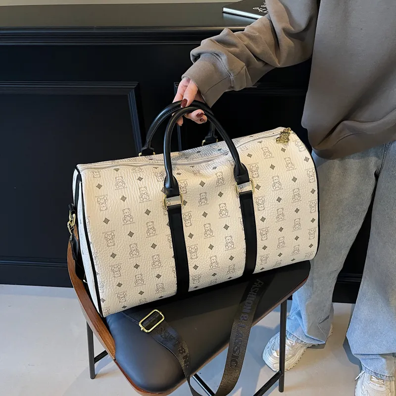 HCXK PU Travel Bag Regular Unisex Pink/Brown/White/White Brown/Black-12