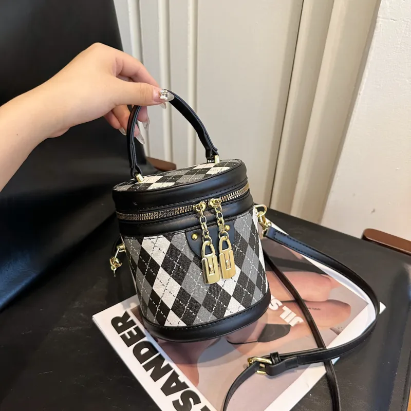 HCXK PU Bucket Bag, Portable Crossbody Bag, Shoulder Bag Unisex Black/Ecru/Khaki/Pink-10