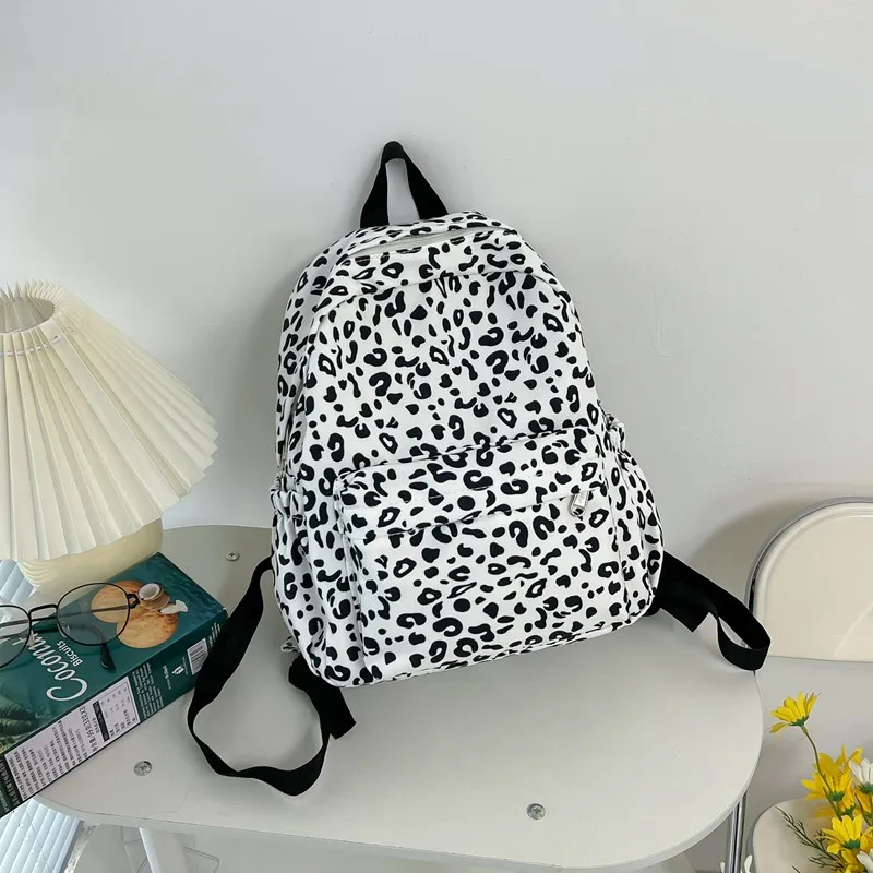 HCXK Composite Cloth Backpack Women's Black Leopard Print/Pink Leopard Print-2