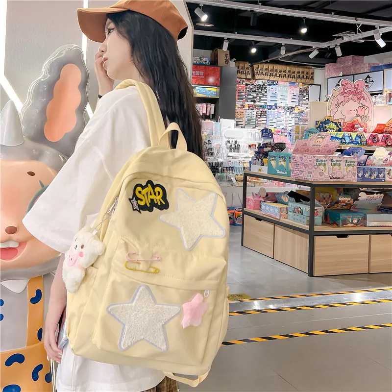 HCXK Composite Cloth Backpack Women's Yellow/Green/Pink-4