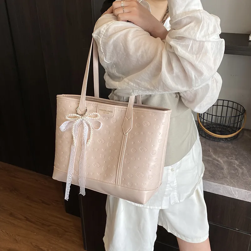 HCXK PU Tote Bag Shopping Bag Shoulder Bags Women's White/Black/Pink-14