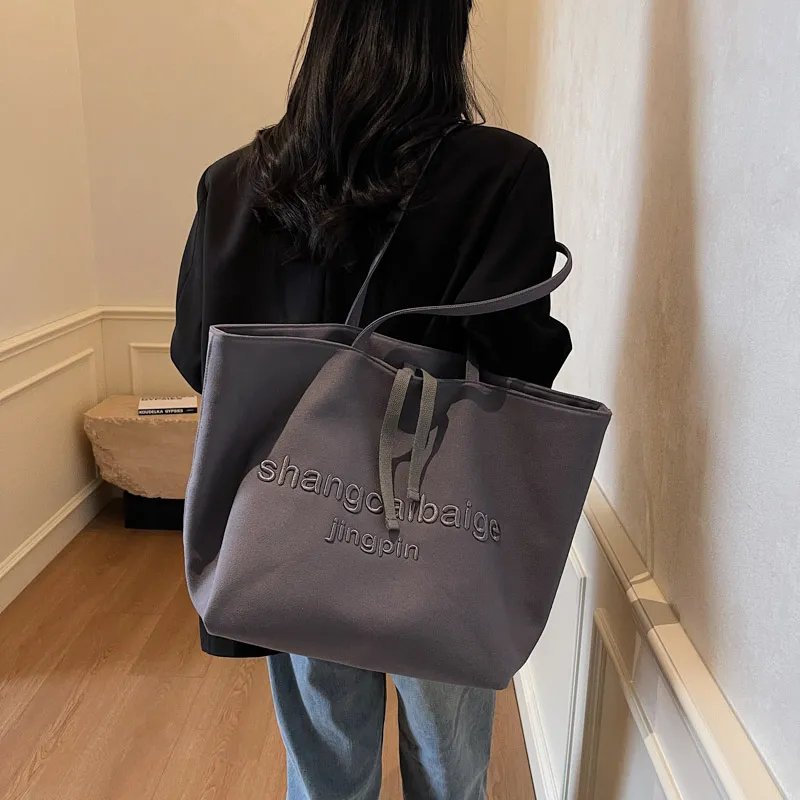 HCXK Canvas Bag Tote Underarm Shoulder Bag Women's Khaki/black/white/gray-16