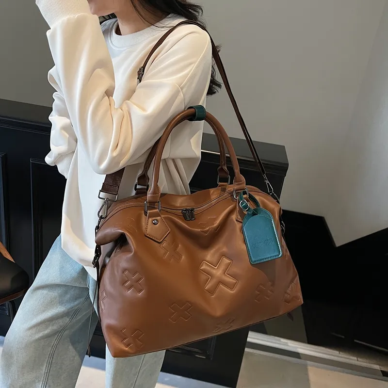 HCXK PU Shoulder Bag, Travel Bag Unisex Black/Gray/Brown-14