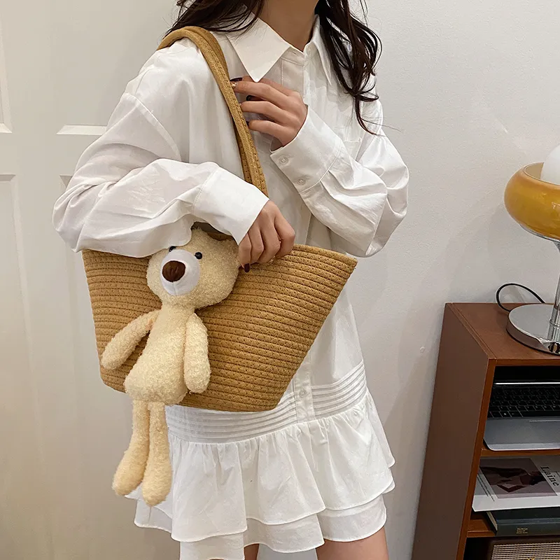 HCXK Woven Shoulder Bag Women's Ecru/Light Brown-9