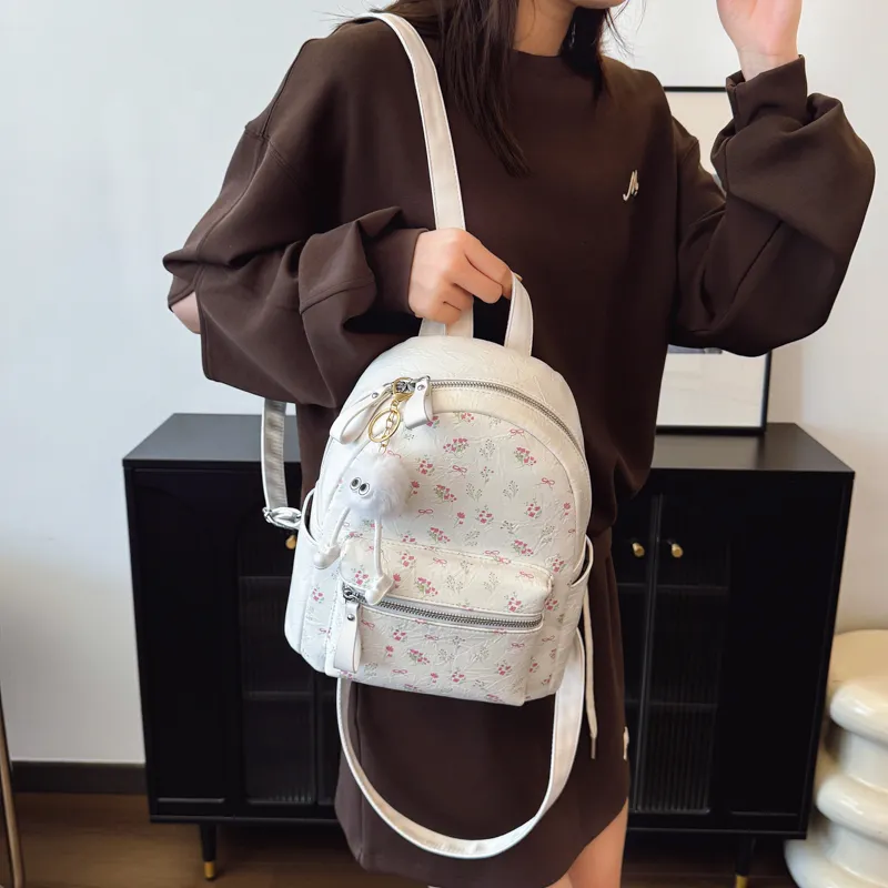 HCXK PU Backpack Women's White/Silver/Black-3
