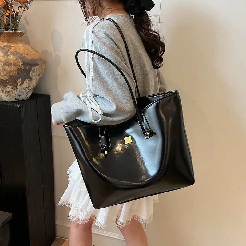 HCXK PU Tote Shoulder Bag Women's Ecru/Black/Purple/Pink-10