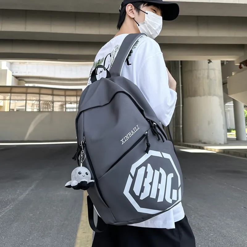HCXK Composite Cloth Backpack Unisex Gray/Black/Red/Khaki/Blue-4