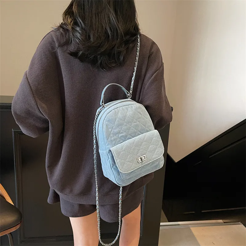 HCXK Denim Backpack Large Size Women's Blue-4