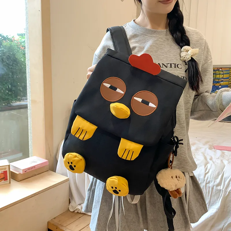 HCXK Nylon Cute Raccoon Backpack Unisex Black/Gray/Khaki-21