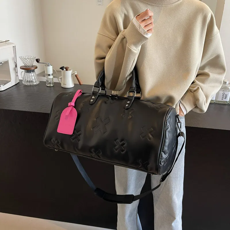 HCXK PU Travel Bag Unisex Black/Gray/Brown-1
