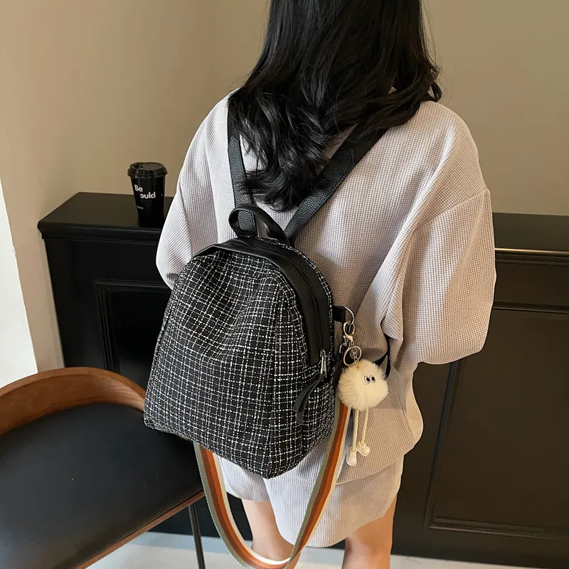 HCXK Fabric Students' Backpack For School, Cute Commute Small Backpack Regular Women's Ecru/Black-7