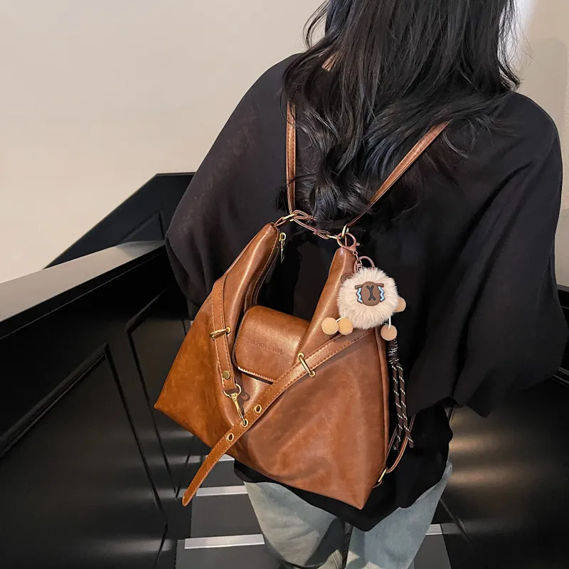 HCXK PU Crossbody One Shoulder Backpack Regular Women's Brown/Coffee/Black/White-2