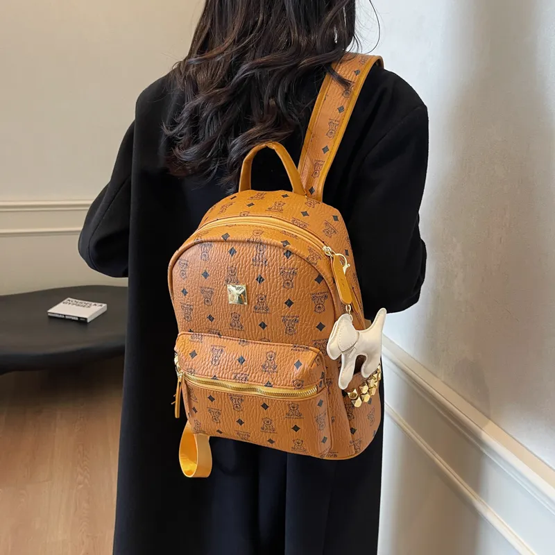 HCXK PU Backpack Women's Black/Ecru/Dark Brown/Pink-15