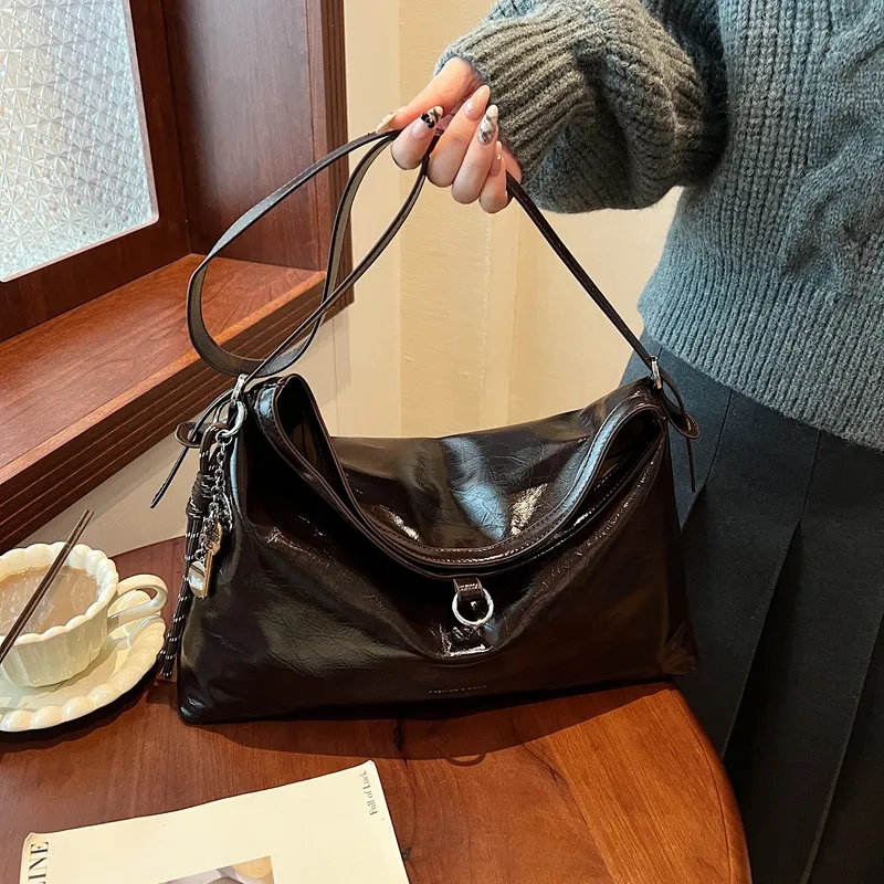 HCXK PU Minimalist Style Versatile Shoulder Bag Unisex Black/Coffee/Brown-1