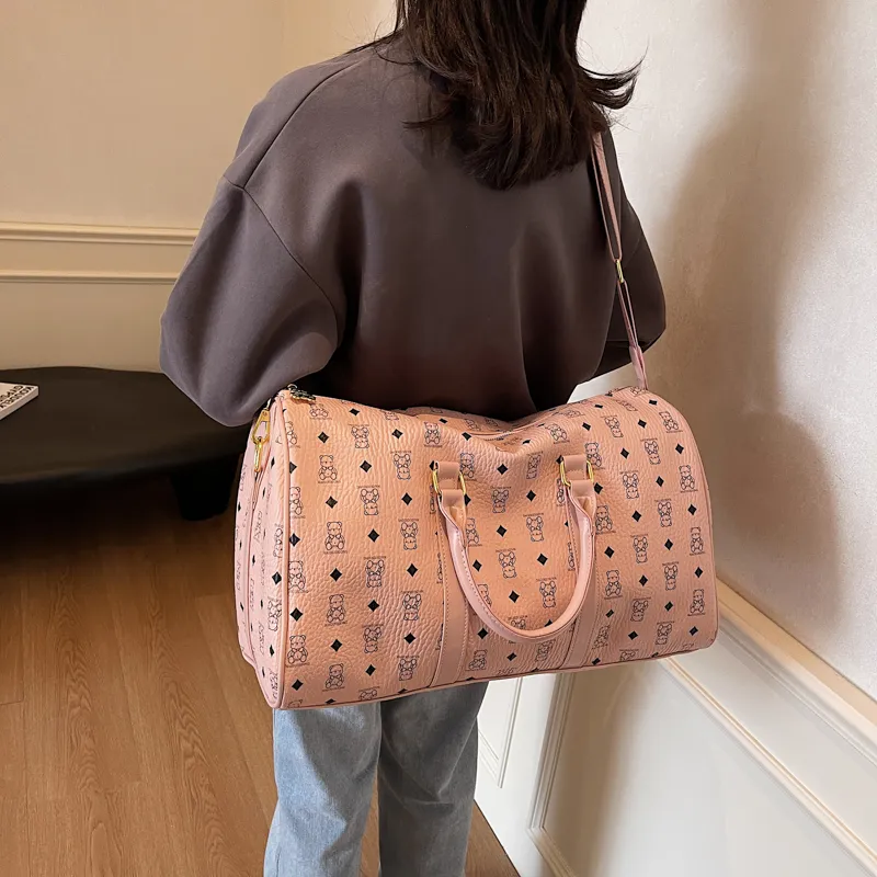 HCXK PU Travel Bag Regular Unisex Pink/Brown/White/White Brown/Black-1