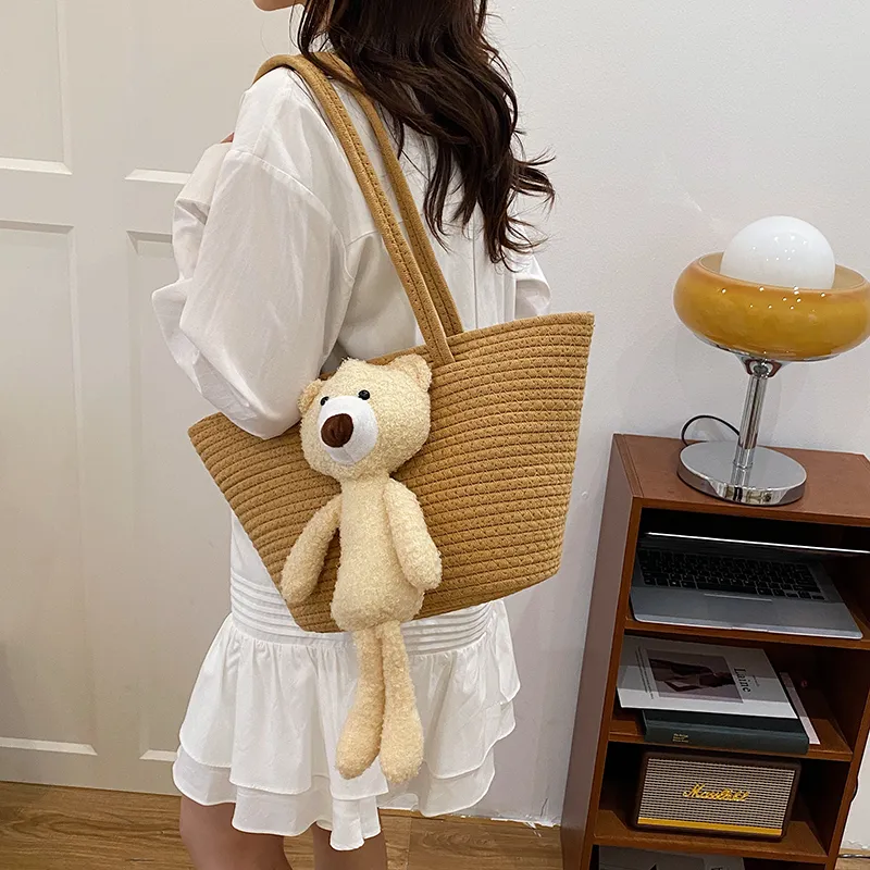 HCXK Woven Shoulder Bag Women's Ecru/Light Brown-11