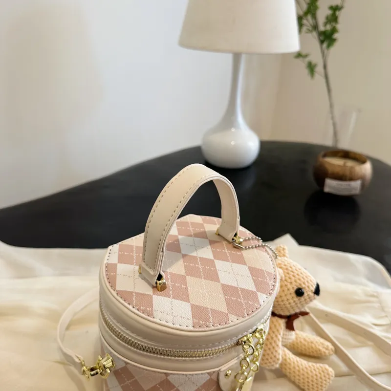 HCXK PU Bucket Bag, Portable Crossbody Bag, Shoulder Bag Unisex Black/Ecru/Khaki/Pink-3