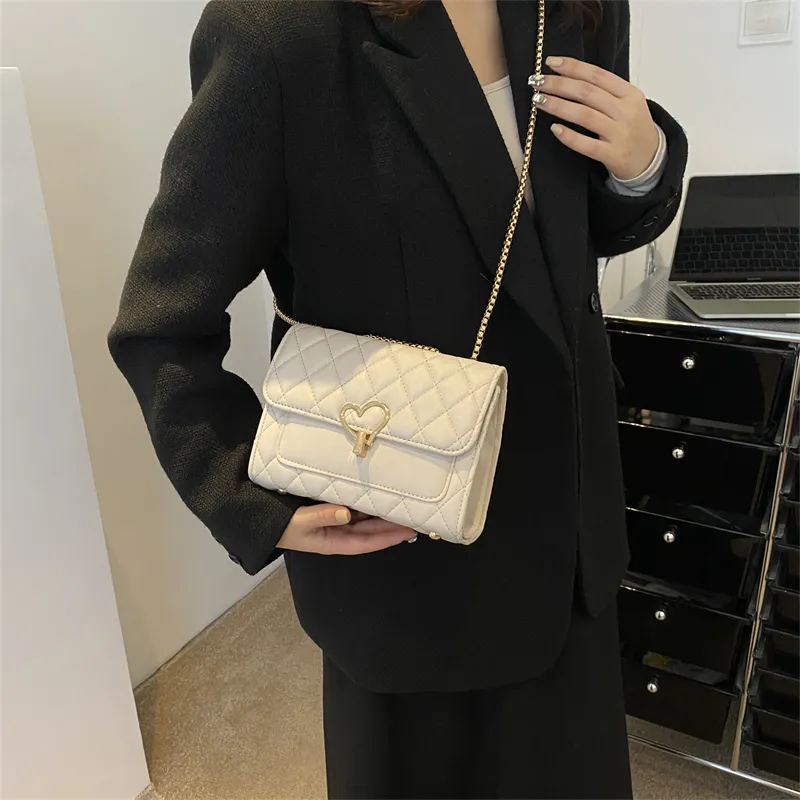 HCXK PU Chain Crossbody Bag, Shoulder Bag, Cell Phone Pouch Regular Women's White/Ecru/Light Brown/Black-7
