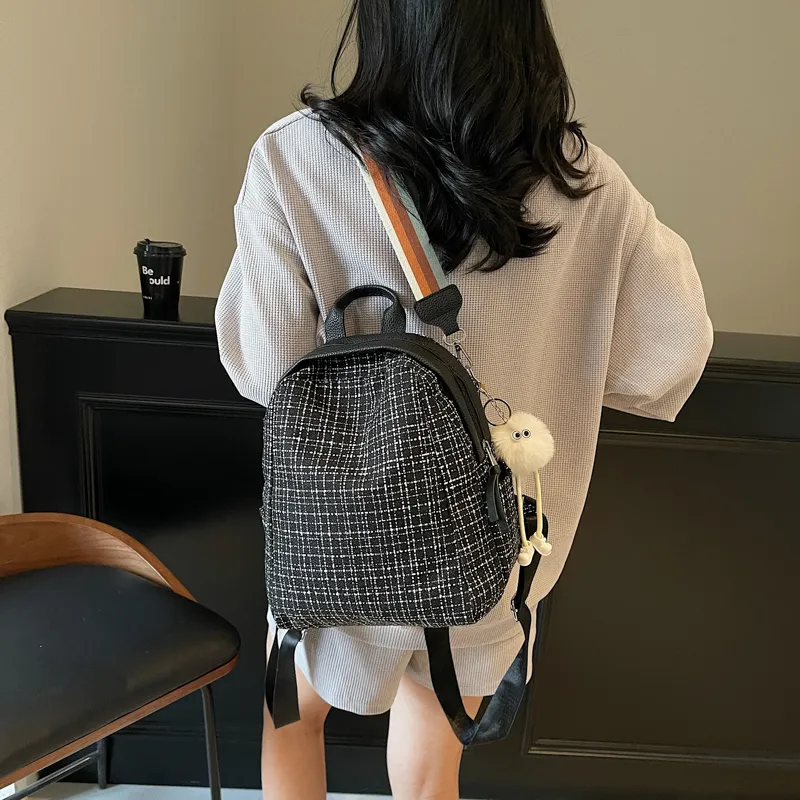 HCXK Fabric Students' Backpack For School, Cute Commute Small Backpack Regular Women's Ecru/Black-9