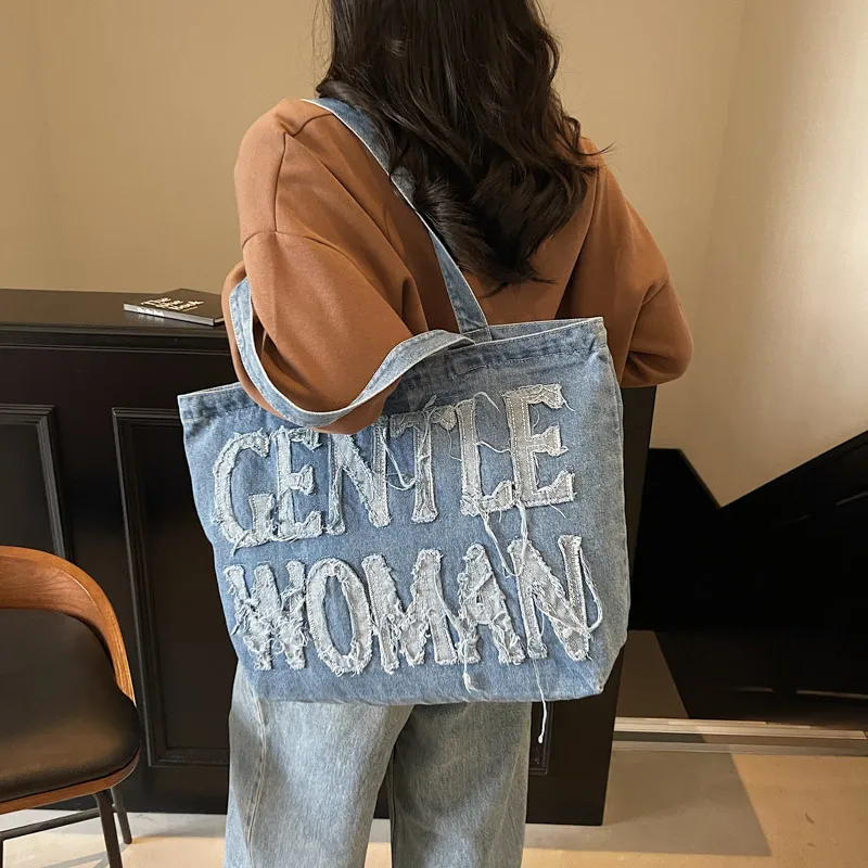 HCXK Denim Shoulder Bag Women's Dark Tea/Light Blue/Dark Blue-4
